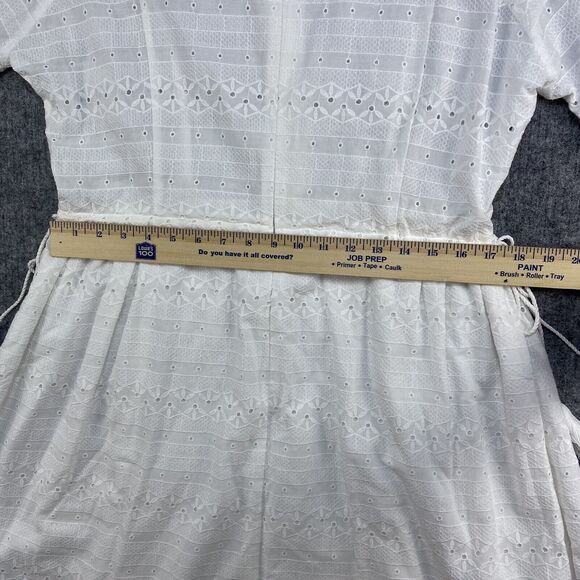 Calvin Klein Dress Women 14 White Eyelet Adjustable Waist Midi Cotton Tassels - Picture 9 of 14